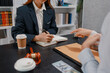 © PHOTO4U - Professional legal consultation with a lawyer explaining legal procedures, reviewing contracts, and advising clients during a case discussion in a modern law office, representing justice and trust.