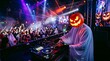 © Anwar - Dj wearing a pumpkin head mask performing at a halloween party