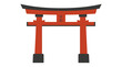 © fa - A traditional Japanese torii gate stands alone in a serene outdoor setting with a curved top and vibrant red color scheme.