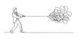 © KDP Publisher - Businessman pulling a tangled messy line representing stress and complex problems in a continuous single line art style drawing Vector, illustration
