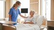 © wrudolf - Healthcare Professional Wearing a Mask Providing Compassionate Care to a Senior Patient in a Bright Hospital Room