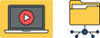 © Sumaiya Akter Sweety - Laptop computer displaying red media video player button alongside yellow shared folder network node flat line vector illustration icon set