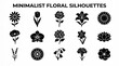 © jackartist - Collection of fifteen floral silhouettes showing petal and center variations, symbolizing nature, elegance, and diversity in minimalist black‑and‑white graphic design.
