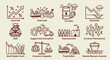 © niza - Global economic crisis politic issues and trade war concept line icons set