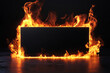 © Leon - A black rectangular frame engulfed in bright flames against a dark background.