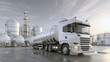 © tynza - Fuel tanker truck delivering gasoline to gas station storage tanks, industrial logistics concept