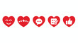 © Sumariyaniie - Customer feedback icons, rating and review in red hearts on white background for service quality, marketing and client satisfaction. Survey, evaluation and user choice with heart, stars and thumb up.