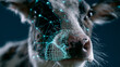 © Olga Ко - Futuristic biometric identification of a cow. Close-up muzzle with glowing digital 3D grid and scanning mesh. AgTech, animal passport and smart farming concept