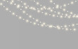 © dedstock - PNG. Christmas glowing string lights isolated on transparent background. Realistic LED bulbs with warm golden shine and sparkle effects. Festive vector decoration for holiday designs.