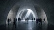 © BlackBridge Media - People Walking Through Modern Concrete Tunnel with Light
