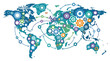 © luwak - Global interconnectedness represented by a world map with colorful gears and connecting lines.