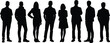 © ABUSAYED - Set of eight standing human silhouettes with varied postures symbolizing teamwork, diversity, and professionalism concept for vector design