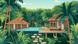 © Joko - Private tropical forest villas beside a clear pool and wooden deck, suited for boutique lodge ads, honeymoon travel, wellness retreats and eco hospitality