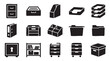 © Hamza - Office Storage Icons, Filing Cabinet Symbols, Drawer and Box Graphics, 16 Black and White Storage Signs