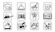 © RINA - Kitchen and cooking preparation utensils icons set in hand drawn line art style with utensils