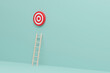 © Westend61 - 3D render of a ladder leading to a red target on a blue wall