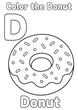© Freelancer - Educational coloring page for kids featuring the letter d and a delicious donut with sprinkles for learning activities