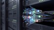© Muhammad - Fiber optic cables illuminating a data center server rack, high-speed internet network infrastructure, digital communication technology, modern IT solutions for global connectivity.
