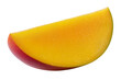 © David - Isolated fresh ripe mango slice with vibrant yellow flesh and red skin tropical fruit