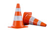 © David - Isolated two orange traffic safety cones, one standing upright, the other lying on its side.