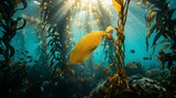Kelp Forest Underwater Scene with Sunlight Through Water Seaweed