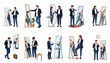 © Anna - Set of flat illustrations showing men and women in business casual attire checking their reflection in full-length mirrors during their daily routine.