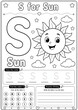 © MDSUMON - Alphabet learning worksheet for letter s for sun with tracing and writing exercises for preschool and kindergarten