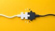 © Aish-Studio - Business integration concept with white and black puzzle pieces connecting via cables on yellow background