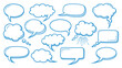 © Black Assets - Set of hand drawn blue speech bubbles and thought clouds