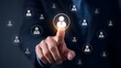 © Ahmed - Human resources recruitment strategy selects a glowing digital employee profile icon representing corporate talent acquisition and business networking
