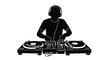 © Creativekhairul02 - A dj with turntables and headphones depicted as a black silhouette against a white background discjockey mixer turntable recordplayer music
