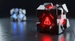 © SashaMagic - Futuristic warning node cube with red glowing exclamation mark in digital network environment, conceptualizing alert and data security