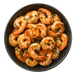 © Abdelati - Grilled garlic shrimp with fresh herbs, roasted prawns in a dark ceramic bowl, delicious seafood appetizer for restaurant menus isolated on White Background ai