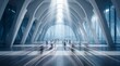 © BlackBridge Media - Modern Airport Terminal with Motion Blur Travelers