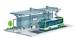 © SHAN Stock - Vector illustration of modern electric bus at a bus stop with people waiting