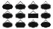 © PixelAura_Studio - Set of vintage hanging signs, blank wooden or metal signboards with chains, vector illustration