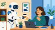 © Rahul - Friendly humanoid robot serving coffee to a smiling office worker at her desk, AI assistant scene showing automation, workplace support, human machine collaboration and futuristic productivity