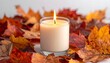 © EBG Stock Studio - Vela encendida sobre hojas secas de otoño en una composición cálida y decorativa