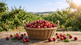 picnic basket cherry in the garden