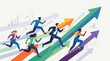 © Anastasiya - Professionals running upward arrows business growth teamwork concept for career progress motivation leadership success startup goals corporate training materials strategy presentation graphics