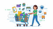 © seksi - A cartoon woman pushing a shopping cart filled with various items (1)