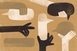 © Volha Kaliaha/Stocksy - Illustration of diverse hands holding speech bubbles