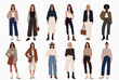 © Aydin - Grid of twelve fashionably dressed women in various stylish and modern outfits representing different fashion trends.