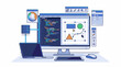 © Kolam - A computer workstation with a monitor laptop mouse and tablet displaying various design and coding elements