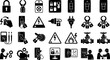© abdelrahman - Set of black lockout tagout (LOTO) icons showing electrical safety procedures, padlocks, warning signs, and maintenance. Perfect for industrial workplace safety manuals and training guides