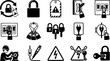 © abdelrahman - Set of black lockout tagout (LOTO) icons showing electrical safety procedures, padlocks, warning signs, and maintenance. Perfect for industrial workplace safety manuals and training guides