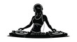 © Moriom - A female dj with headphones operating turntables in a black silhouette woman girl deejay music audio sound earphones turntable mixer
