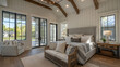 © Thisisbest - Spacious Modern Farmhouse Bedroom with Shiplap Walls and Abundant Natural Light