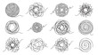© Abdul - Black yarn ball tangled line and spiral circle illustration set
