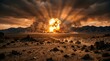 © Mithun - Nuclear explosion in desert landscape with military vehicles